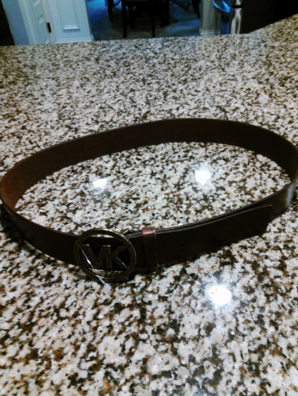 Michael Kors Dark Brown Leather Belt with Gold MK Buckle